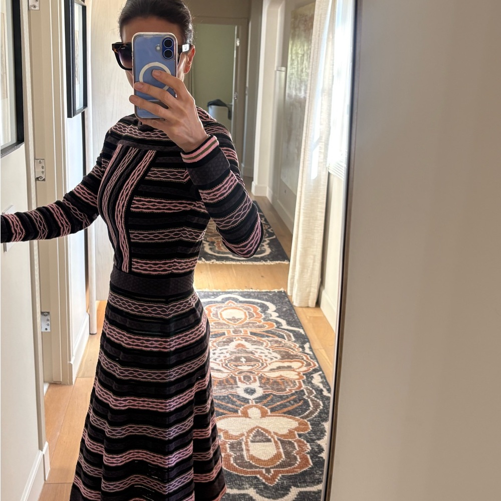 M Missoni Signature Knit Long Sleeve A-Line Dress Purple Pink  Size IT 44 /US 8 - Picture 4 of 9